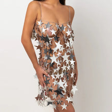 Carregar imagem no visualizador da galeria, VESTIDO ESTRELAS METALIZADO TRANSPARENTE