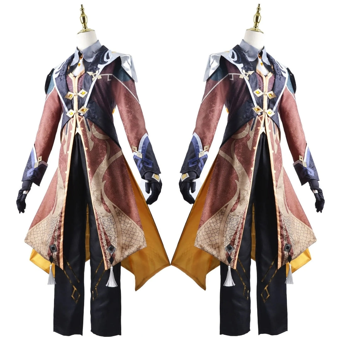 Zhongli fantasia de cosplay genshin impact, uniforme de combate masculino  com roupas de personagem