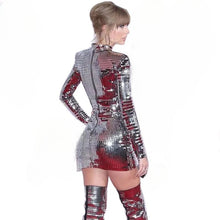 Carregar imagem no visualizador da galeria, VESTIDO DE LANTEJOULAS BRILHANTE MANGA LONGA FESTA