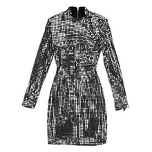 Carregar imagem no visualizador da galeria, VESTIDO DE LANTEJOULAS BRILHANTE MANGA LONGA FESTA