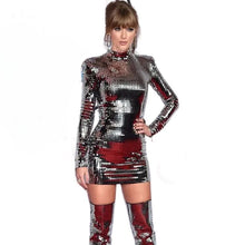 Carregar imagem no visualizador da galeria, VESTIDO DE LANTEJOULAS BRILHANTE MANGA LONGA FESTA