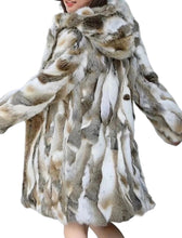 Carregar imagem no visualizador da galeria, SOBRETUDO PELE DE COELHO LEGÍTIMA MESCLADO COM CAPUZ