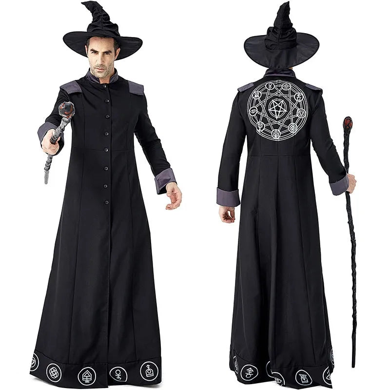 Fantasia De Feiticeiro Fantasia Kit Bruxo Adulto Capa E Chapéu Bruxa