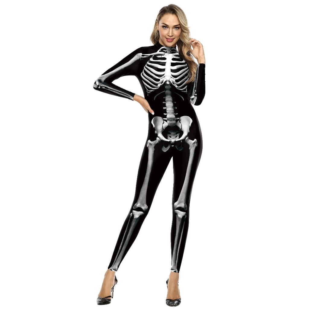 MACACÃO ESQUELETO CAVEIRA 3D FEMININO