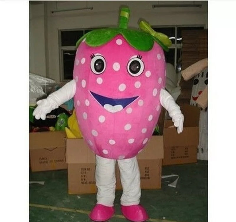 FANTASIA MASCOTE MORANGO GIGANTE ROSA OU VERMELHO