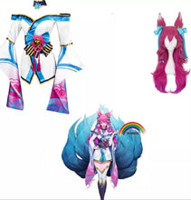 Carregar imagem no visualizador da galeria, KIT FANTASIA AHRI SPIRIT BLOSSOM + PERUCA + NOVE CAUDAS  - LEAGUE OF LEGENDS COSPLAY
